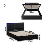 Neom Luxe PU Leather Padded LED Bed Frame | Modern Black PU Leather Gas Lift Storage Bed with LED Lighting