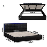Neom Luxe PU Leather Padded LED Bed Frame | Modern Black PU Leather Gas Lift Storage Bed with LED Lighting