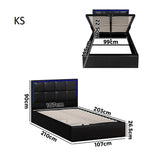 Neom Luxe PU Leather Padded LED Bed Frame | Modern Black PU Leather Gas Lift Storage Bed with LED Lighting