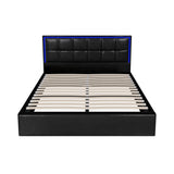 Neom Luxe PU Leather Padded LED Bed Frame | Modern Black PU Leather Gas Lift Storage Bed with LED Lighting