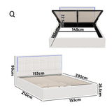 Neom Luxe Teddy Boucle Padded LED Bed Frame | Modern White Boucle Gas Lift Storage Bed with LED Lighting