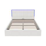 Neom Luxe Teddy Boucle Padded LED Bed Frame | Modern White Boucle Gas Lift Storage Bed with LED Lighting