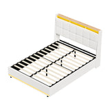 Verona Boucle LED Gas Lift Storage Bed | White Fabric Space Saver Ambient Lighting Bed Frame