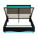 Nero LED Gas Lift Storage Bed with USB Charging | PU Leather Black LED Lights Bed Frame Dual Storage