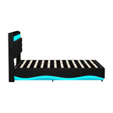 Nero LED Gas Lift Storage Bed with USB Charging | PU Leather Black LED Lights Bed Frame Dual Storage