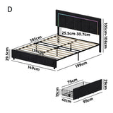 Marlisse 4 Draw Plush Velvet Black Storage Bed | Adjustable Bedhead LED Lighting Padded Bed Frame
