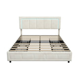 Marlisse 4 Draw Plush Velvet Beige Storage Bed | Adjustable Bedhead LED Lighting Padded Bed Frame
