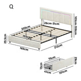 Marlisse 4 Draw Plush Velvet Beige Storage Bed | Adjustable Bedhead LED Lighting Padded Bed Frame
