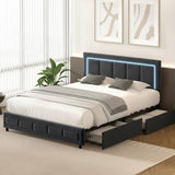 Marlisse 4 Draw Plush Velvet Black Storage Bed | Adjustable Bedhead LED Lighting Padded Bed Frame