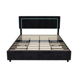 Marlisse 4 Draw Plush Velvet Black Storage Bed | Adjustable Bedhead LED Lighting Padded Bed Frame