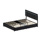 Marlisse 4 Draw Plush Velvet Black Storage Bed | Adjustable Bedhead LED Lighting Padded Bed Frame