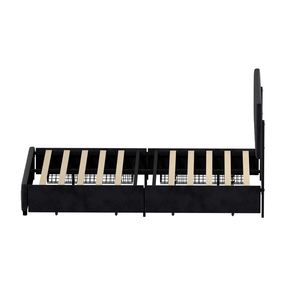 Marlisse 4 Draw Plush Velvet Black Storage Bed | Adjustable Bedhead LED Lighting Padded Bed Frame