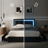 Marlisse 4 Draw Plush Velvet Black Storage Bed | Adjustable Bedhead LED Lighting Padded Bed Frame