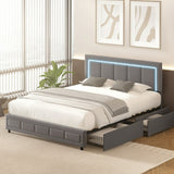 Marlisse 4 Draw Plush Velvet Grey Storage Bed | Adjustable Bedhead LED Lighting Padded Bed Frame