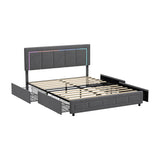 Marlisse 4 Draw Plush Velvet Grey Storage Bed | Adjustable Bedhead LED Lighting Padded Bed Frame