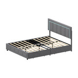 Marlisse 4 Draw Plush Velvet Grey Storage Bed | Adjustable Bedhead LED Lighting Padded Bed Frame