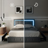 Marlisse 4 Draw Plush Velvet Grey Storage Bed | Adjustable Bedhead LED Lighting Padded Bed Frame