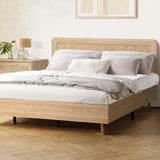 Abruzzi Genuine Rattan Wooden Bed | Modern Elegant Wooden Bed Frame Rattan Headboard