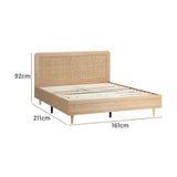 Abruzzi Genuine Rattan Wooden Bed | Modern Elegant Wooden Bed Frame Rattan Headboard
