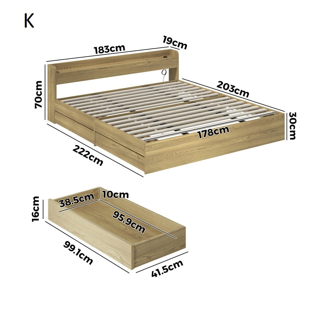 Sorrento 2 Drawer Storage Bed and 2 Charging Ports | Multi Storage Wood Style Bed Frame with USB Chargers