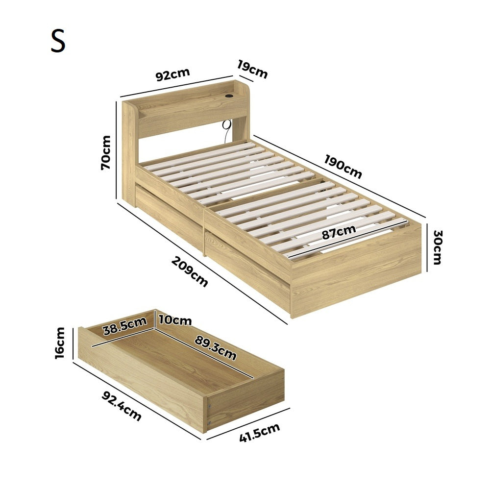 Sorrento 2 Drawer Storage Bed and 2 Charging Ports | Multi Storage Wood Style Bed Frame with USB Chargers