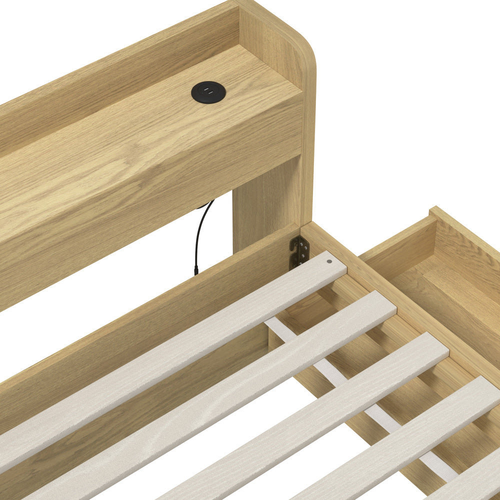 Sorrento 2 Drawer Wooden Storage Bed and 2 Charging Ports | Multi Storage Wood Bed Frame with USB Chargers