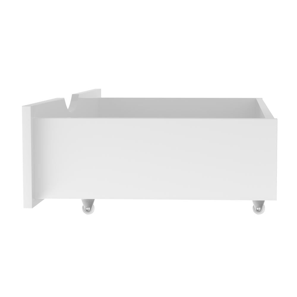 Set of Two Space Saving Bed Frame Storage Drawers | Wheel Slider Timber Trundle for Wooden Bed Frame Base in White