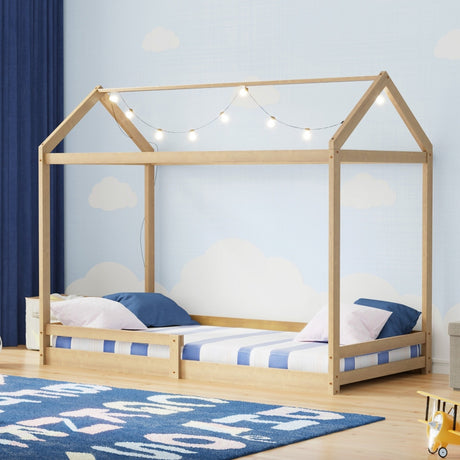 Juno Luxe Premium Kids NZ Timber House Bed with Fence | Funzee Kids House Style Bed Frame in Single