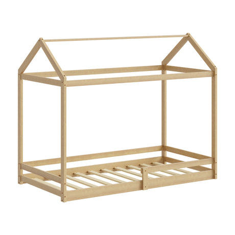 Juno Wooden NZ Pine Kids House Bed with Fence | Kids House Style Bed Frame in Single