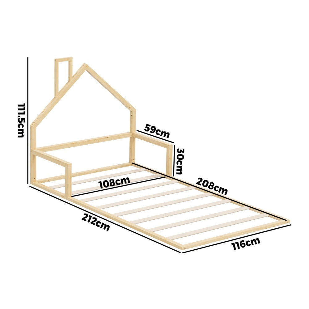 Reggio Luxe Premium Kids Chimney Floor Bed | King Single Size Childrens Wooden Low Profile Floor Bed