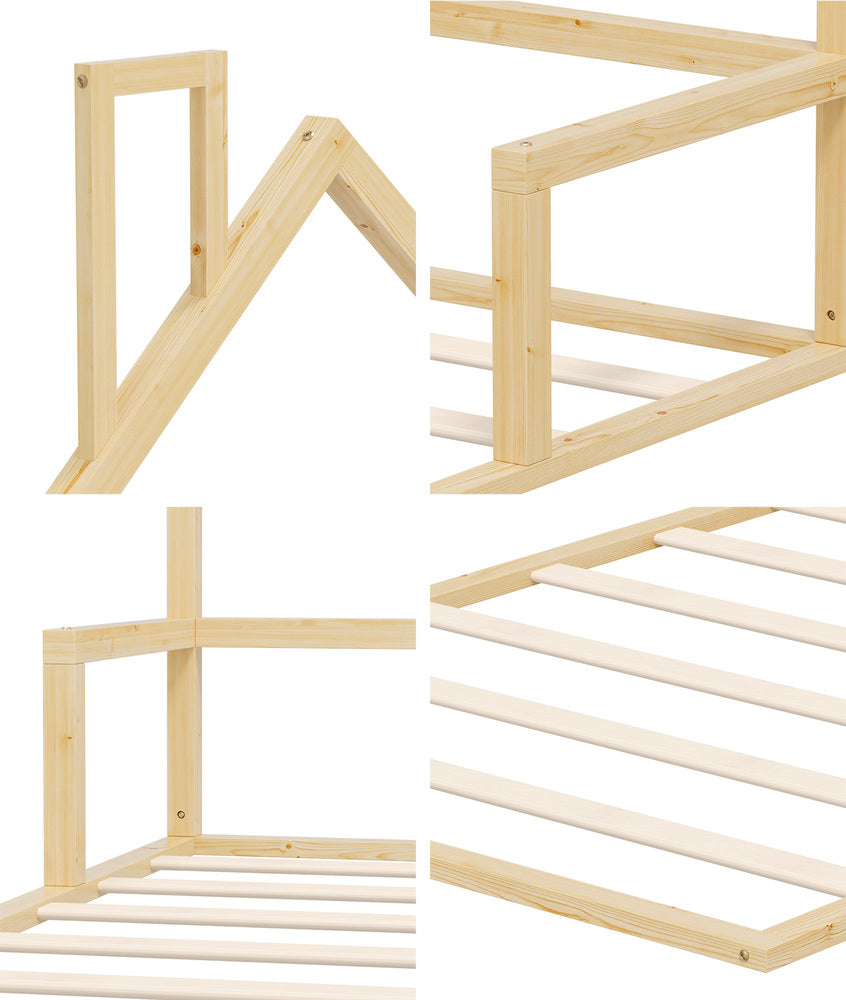 Reggio Luxe Premium Kids Chimney Floor Bed | King Single Size Childrens Wooden Low Profile Floor Bed