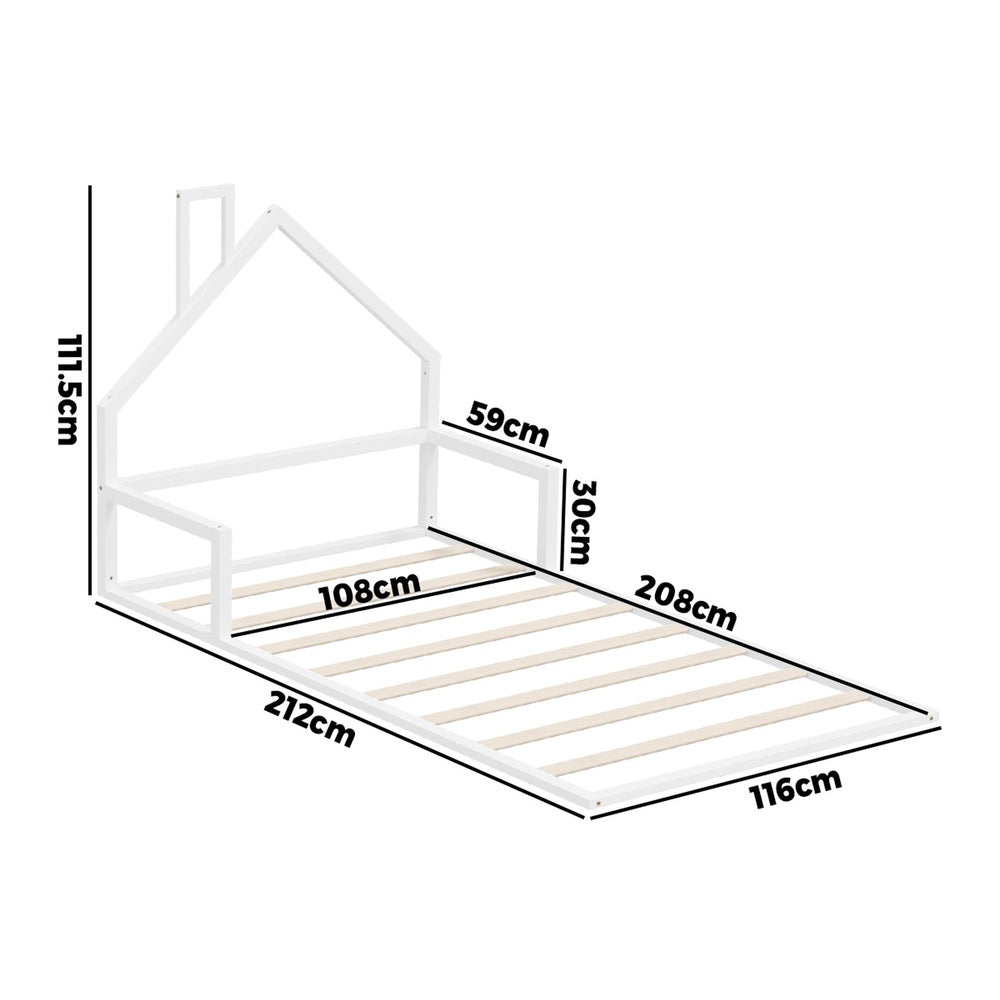 Reggio Luxe Premium Kids Chimney Floor Bed | King Single Size Childrens Wooden Low Profile Floor Bed