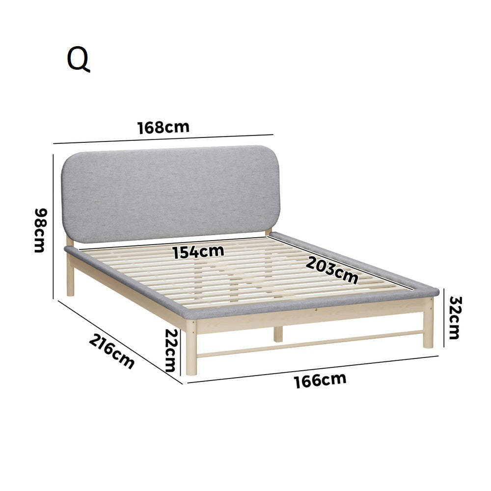 Norsa Soft Padded Fabric Platform Bed  | Modern Linear Strong Wooden Bed Frame