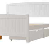 Mila Hampton White Wooden Bed Frame with Dual Trundle Drawers  | Solid Modern Timber Bed High Quality Frame and Draws
