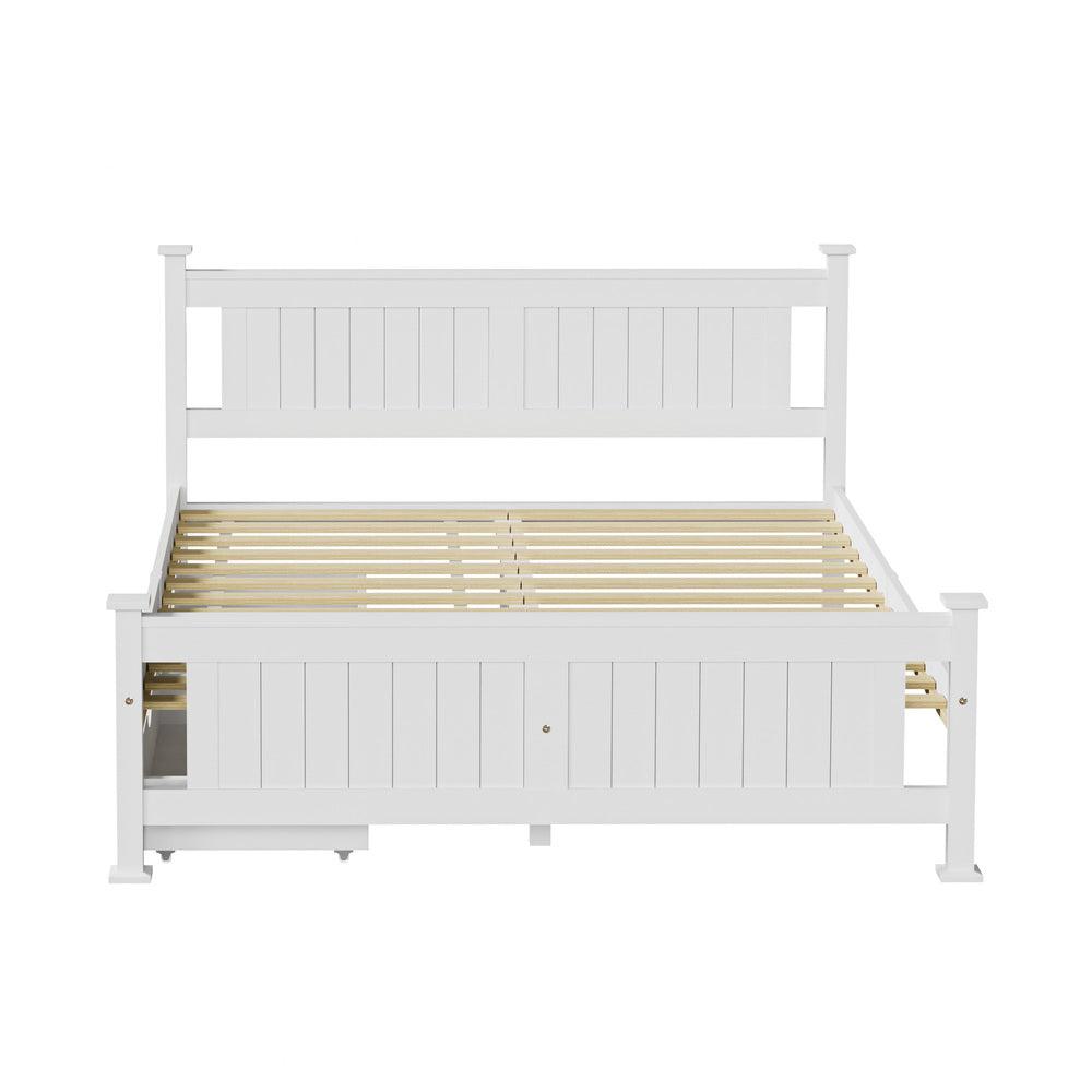 Mila Cottage White Wooden Bed Frame with Storage Draws | Solid Modern Timber Frame with Space Storage Draws