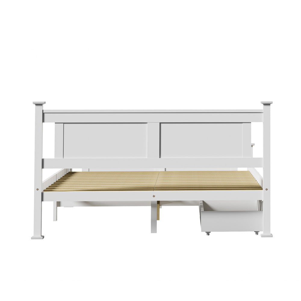 Mila Cottage White Wooden Bed Frame with Storage Draws | Solid Modern Timber Frame with Space Storage Draws