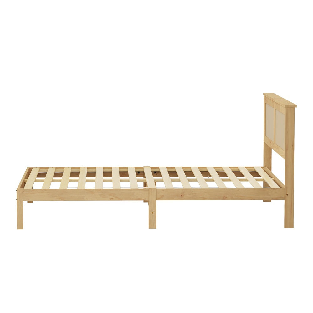 Centrum Modern Wooden Bed Frame with Rattan Headboard | Scandi Wood Storage Rattan Bed