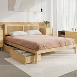 Centrum Modern Wooden Bed Frame with Rattan Headboard | Scandi Wood Storage Rattan Bed