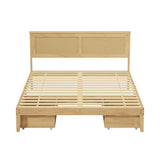 Centrum Modern Wooden Bed Frame with Rattan Headboard | Scandi Wood Storage Rattan Bed