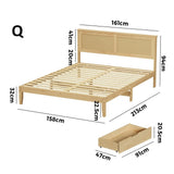 Centrum Modern Wooden Bed Frame with Rattan Headboard | Scandi Wood Storage Rattan Bed
