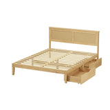 Centrum Modern Wooden Bed Frame with Rattan Headboard | Scandi Wood Storage Rattan Bed