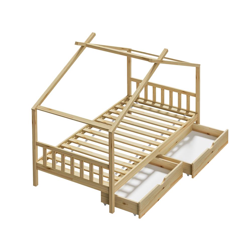 Scandi Luxe Premium Kids Timber House Bed with Drawers | Funzee Kids House Style Storage Bed Frame