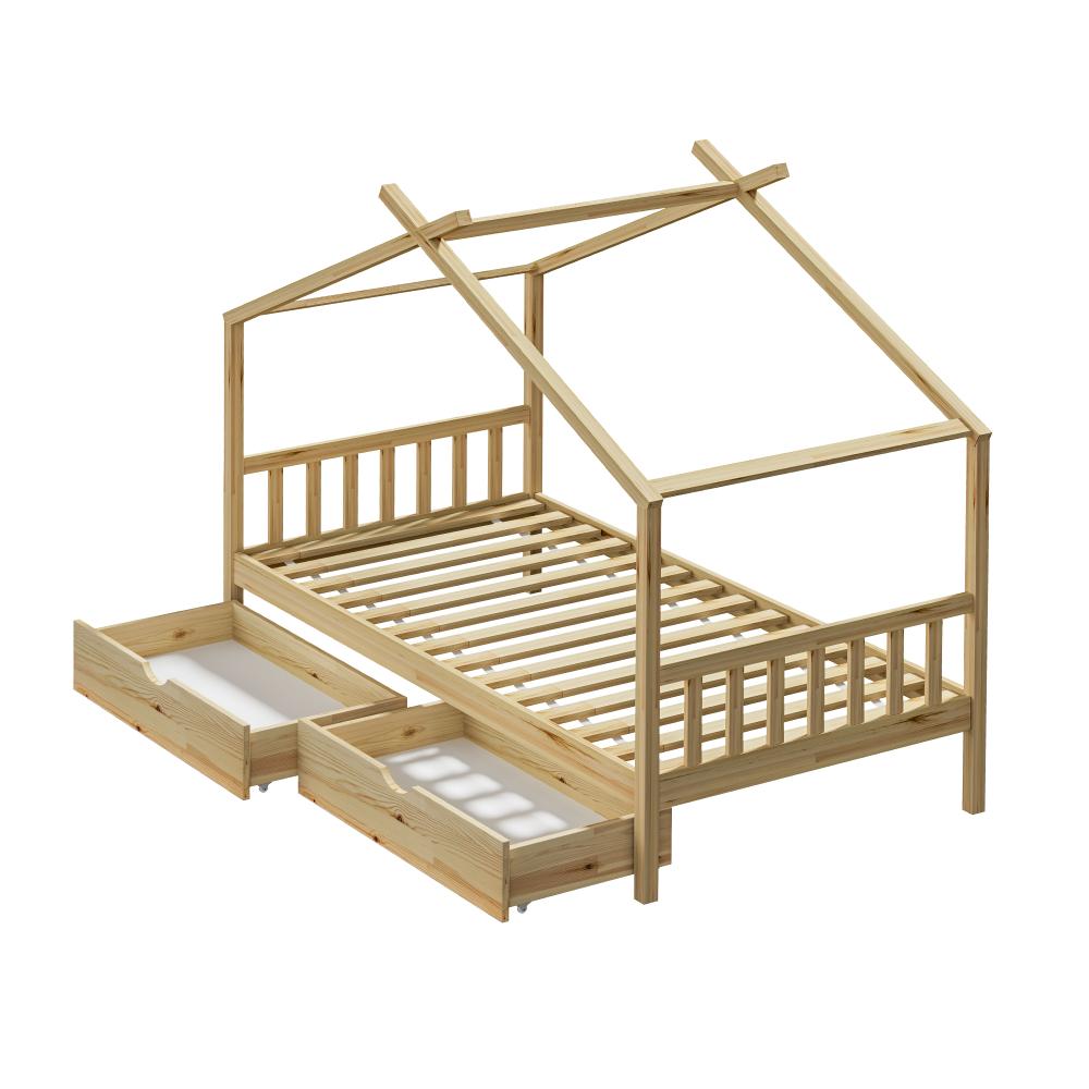 Scandi Luxe Premium Kids Timber House Bed with Drawers | Funzee Kids House Style Storage Bed Frame