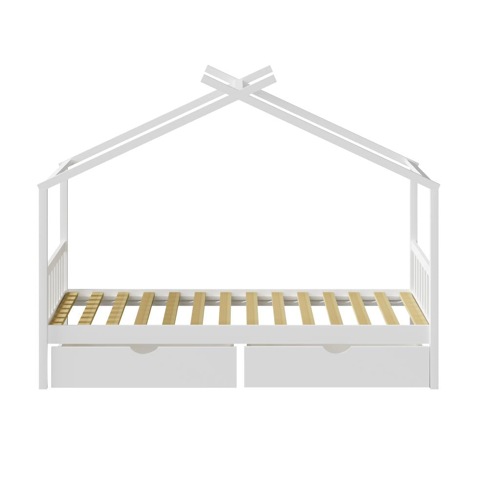 Scandi Luxe Premium Kids Timber House Bed with Drawers | Funzee Kids House Style Storage Bed Frame