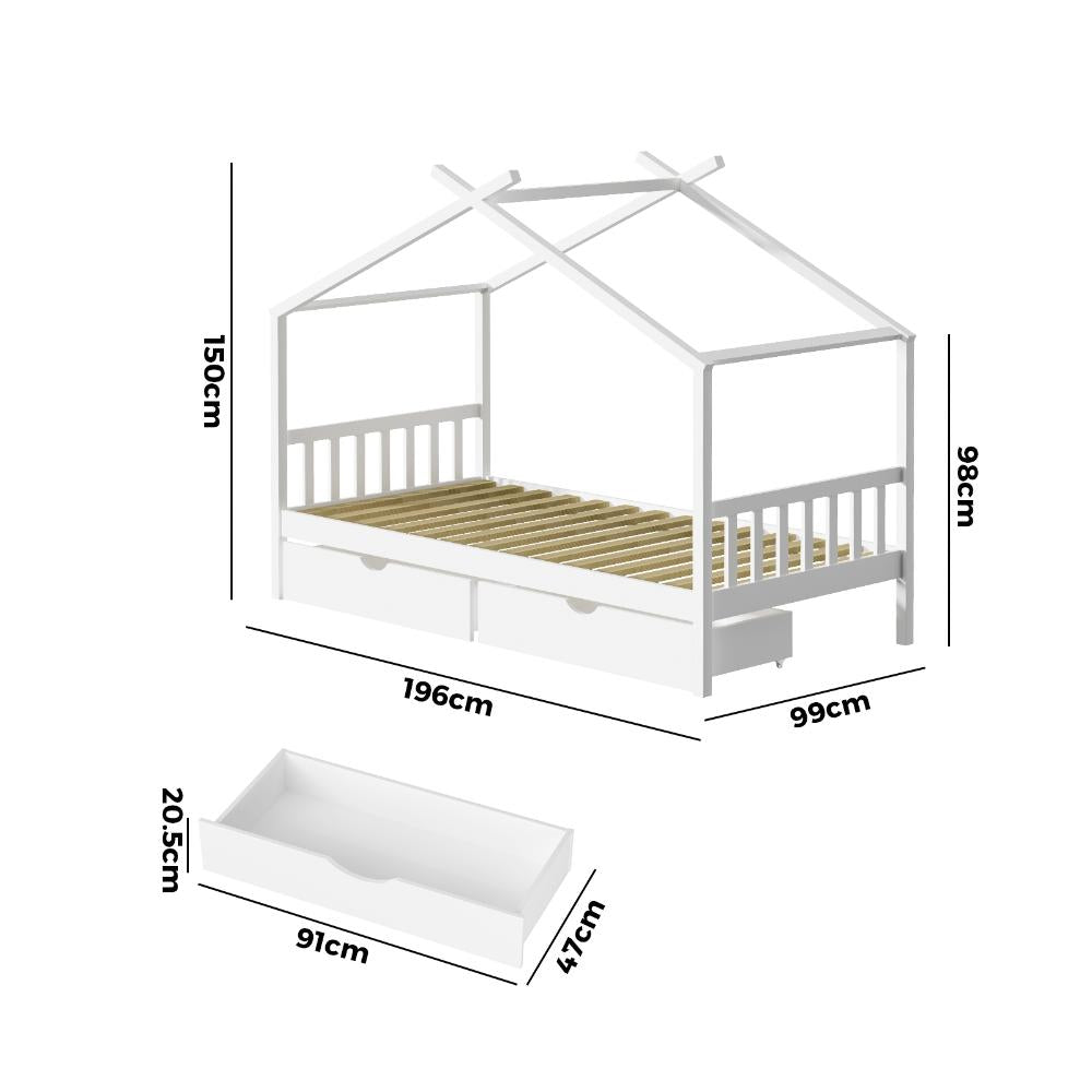 Scandi Luxe Premium Kids Timber House Bed with Drawers | Funzee Kids House Style Storage Bed Frame