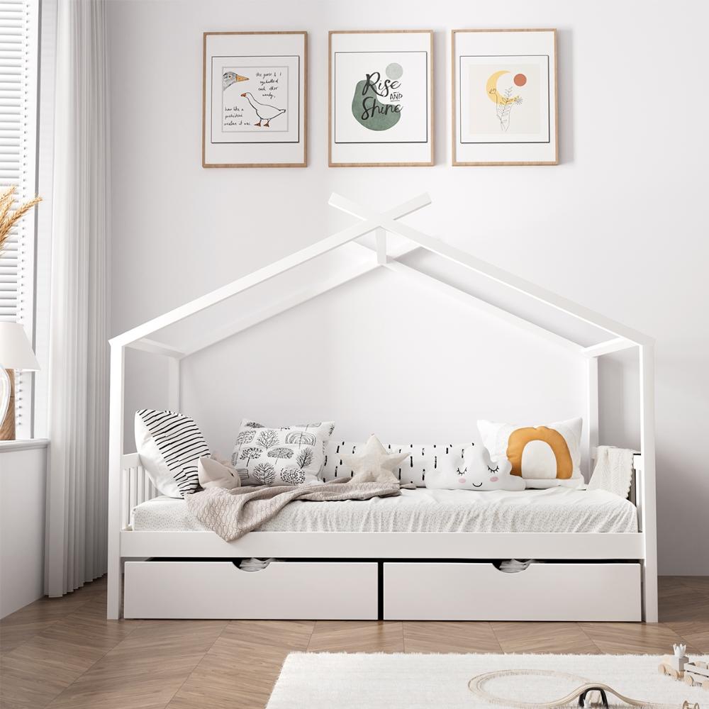 Scandi Luxe Premium Kids Timber House Bed with Drawers | Funzee Kids House Style Storage Bed Frame