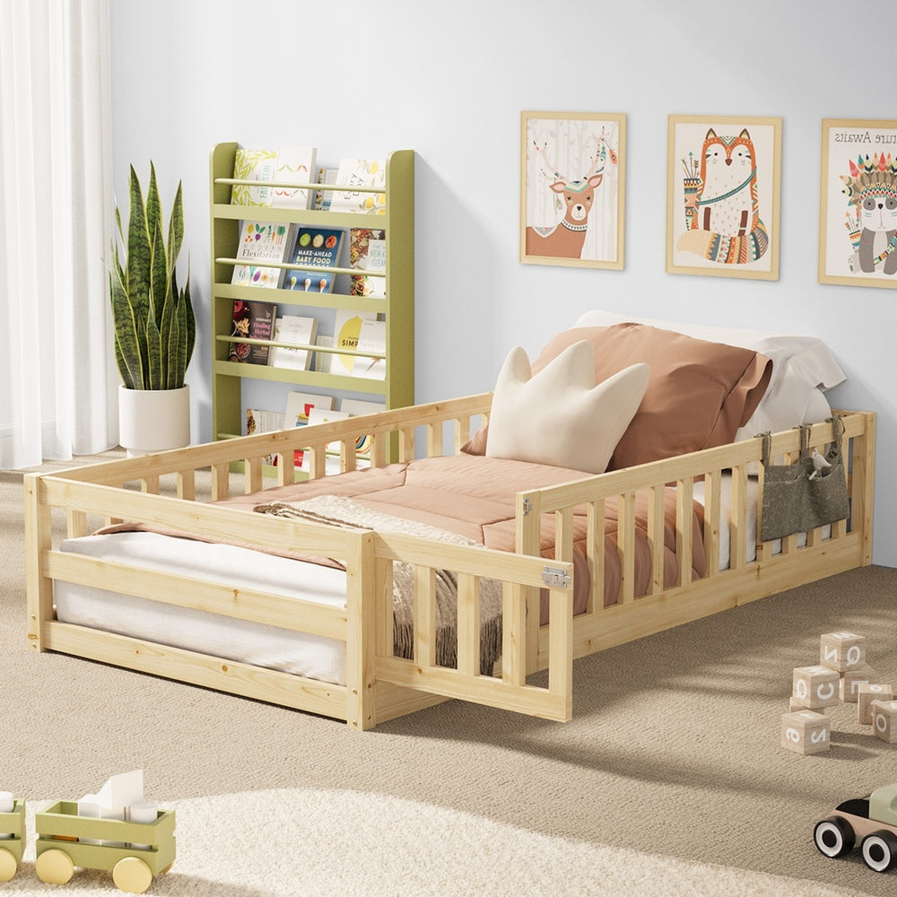Reggio Luxe Premium Kids Timber Guard Bed | Single Size Childrens Wooden Gate Guard Bed