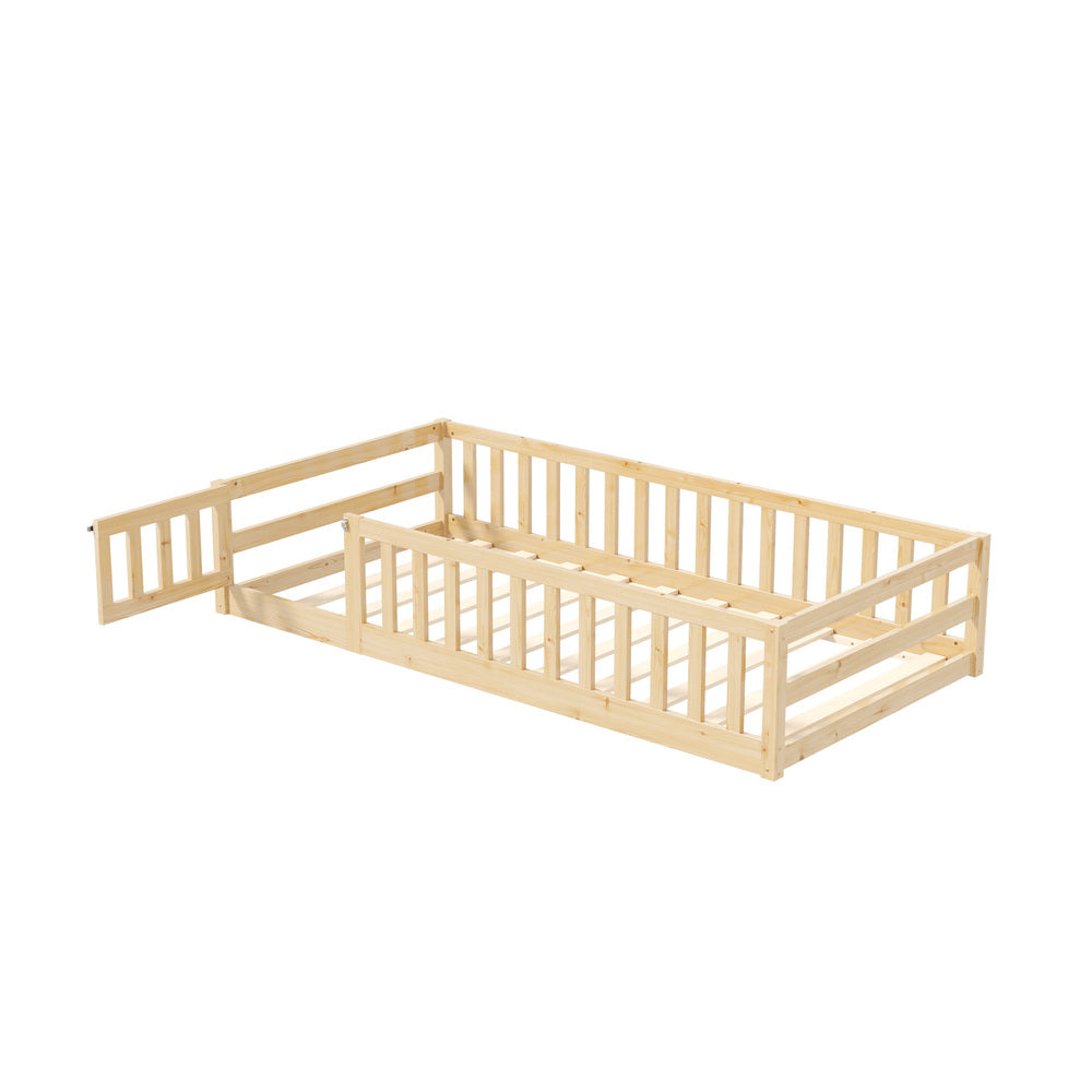 Reggio Luxe Premium Kids Timber Guard Bed | Single Size Childrens Wooden Gate Guard Bed