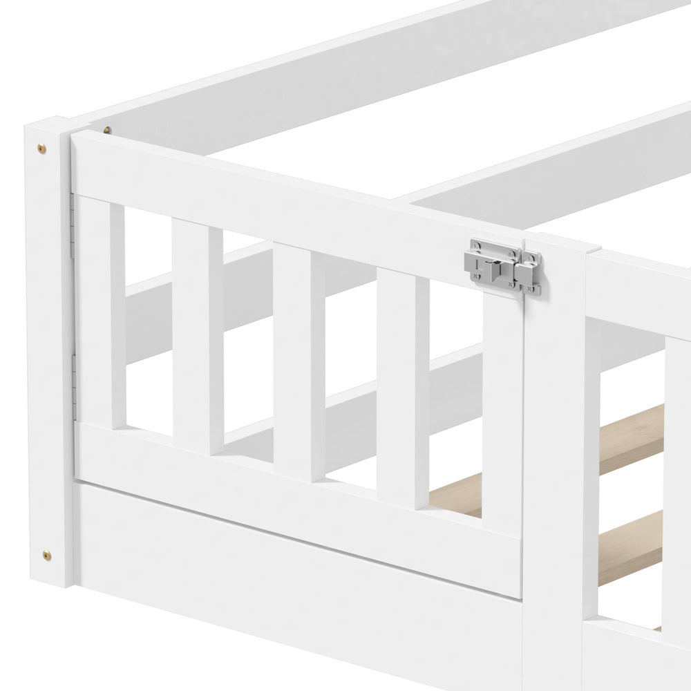 Reggio Luxe Premium Kids Timber Guard Bed | Single Size Childrens Wooden Gate Guard Bed