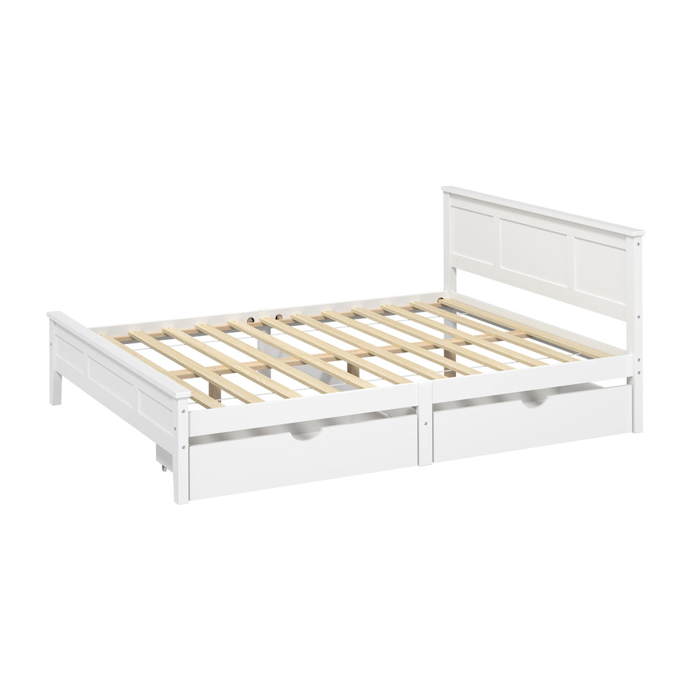 Aria Hampton White Wooden Bed Frame With Dual Drawers | Solid Modern Timber Bed High Quality Frame